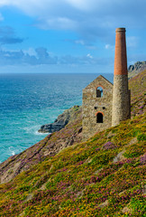 The derelict Towanroath Pumping Engine House at Wheal Coates between St Agnes and Porthtowan in...