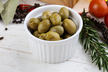 Green olives in the bowl