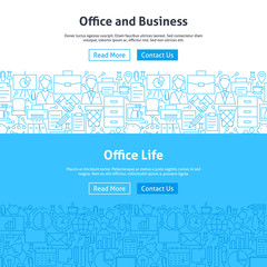 Business Office Life Line Art Web Banners Set