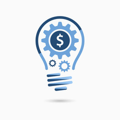 Light bulb idea icon with gears inside. Light bulb sign, light bulb symbol. Business concept.