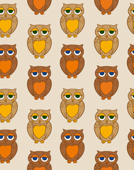 Seamless Pattern with Sleepy Brown Owl 