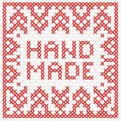 Inscription "handmade". Accessories for needlework and embroidery. Vector illustration with hand-drawn lettering. Typographic and Calligraphic design.
