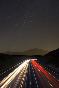 Car trails in the starry night.