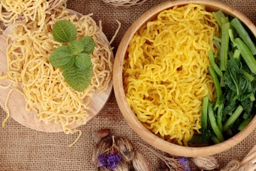 Egg noodles and raw noodle.