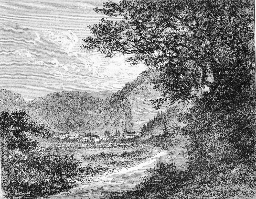 Wall mural the ardennes, vintage engraving.