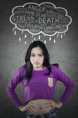 Young girl with casual clothes looks angry