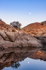 Moonrise Over Granite Rocks and Lake