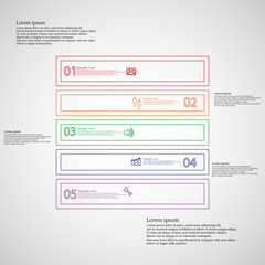 Square shape infographic template consists of five parts from outlines