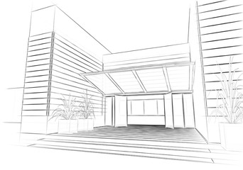 Fototapete Architektur Skizze Zeichnung Haus - Fototapeten-Moon