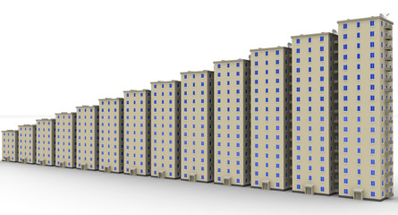 Multi-storey houses lined up in row