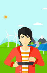 Man using tablet computer.