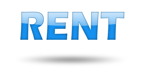 Word RENT with blue letters and shadow. 