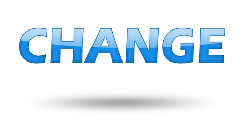 Word CHANGE with blue letters and shadow. 