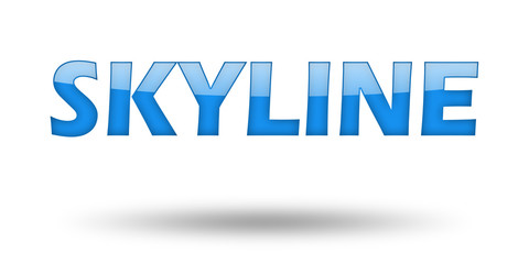 Word SKYLINE with blue letters and shadow. 