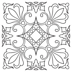 Hand drawing tile vintage black line pattern.