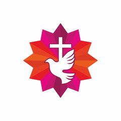 Church logo. Christian symbols. Cross and Dove