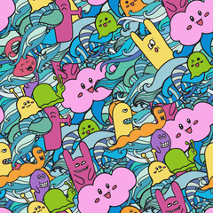 Obraz na płótnie Canvas seamle pattern Funny monsters graffiti.Hand drawn sketch. Doodle vector illustration. can be used for backgrounds
