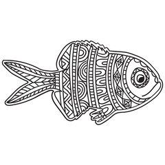 Coloring book page for adults and child - zendala, design for relax and meditation.Greeting Beautiful card with fish. 