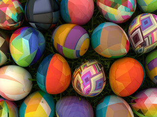 Easter eggs on grass background