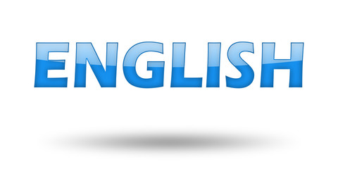 Text ENGLISH with blue letters and shadow. 