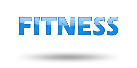 Text FITNESS with blue letters and shadow. 