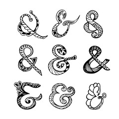 Set of hand sketched  ampersands.