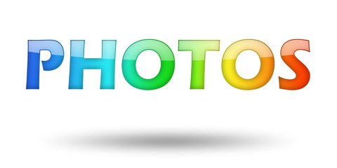Text PHOTOS with colorful letters and shadow. 