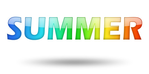 Text SUMMER with colorful letters and shadow. 