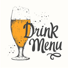 Drink menu. Vector illustration with glass of beer.