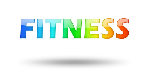 Text FITNESS with colorful letters and shadow. 