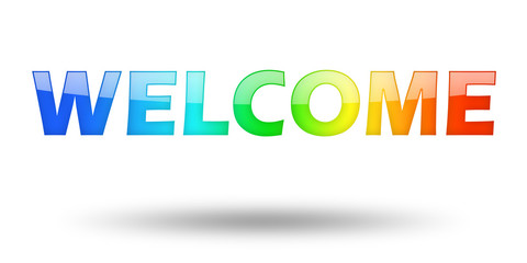 Text Welcome with colorful letters and shadow. 
