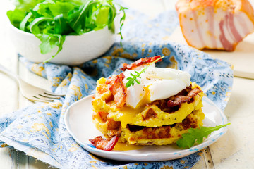 potato waffle with bacon and egg