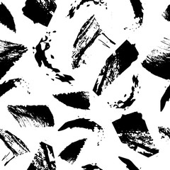 Vector seamless pattern. Abstract background with brush strokes. Monochrome hand drawn texture. Modern graphic design.