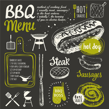 BBQ party. Vector illustration of festive traditional American food. 
