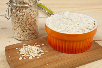 Oatmeal Oats on the wooden table in the jar