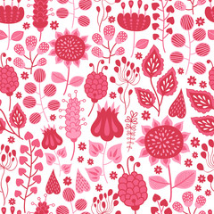 Seamless floral and flower background. Funny doodling. 