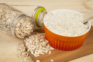 Oatmeal Oats on the wooden table in the jar
