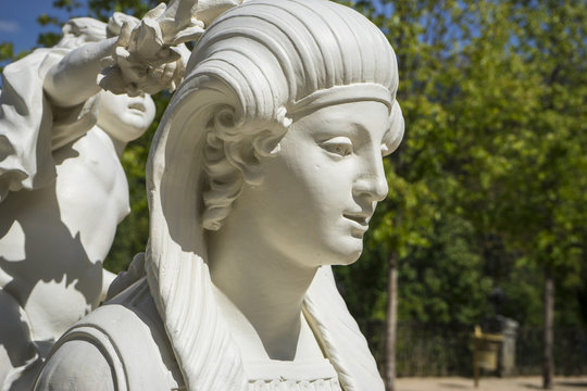 white marble sculptures in the gardens of Segovia, Spain. beauti