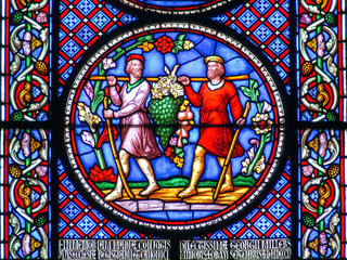 Ely Cathedral stained glass window, Joshua secretly sent two spies to scout out the fortified city of Jericho 