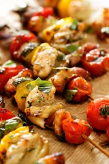 Tuinposter Vegetable and meat skewers in a herb marinade © zi3000
