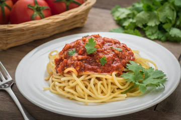 Spaghetti bolognese on plate