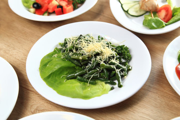 a host of delicious dishes on the table in the children's  restaurant