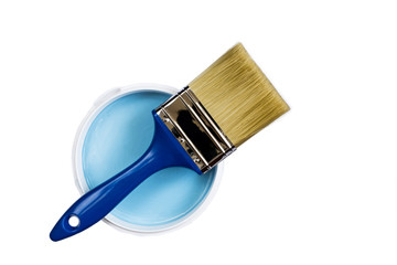 Brush and blue paint jar with