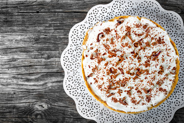 banoffee with banana, decorated by chocolate, authentic english