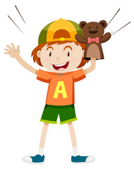Little boy with bear puppet