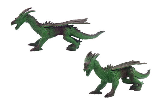 Isolated dragon toy photo. Isolated dragon toy side and angle view.
