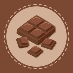 Pieces of Chocolate Block. Cocoa Chocolate Bar in Brown Dotted Line Background.