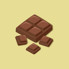 Chocolate Bar and Chocolate Pieces in Brown Background