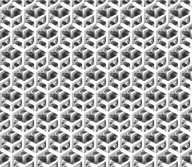 seamless grid made of connected white cubes structures in front of a black background
