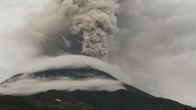 Tungurahua volcano in Ecuador erupts with high pressure gasses and ash,creating a spectacular display of natural power.